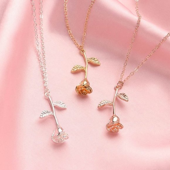 🔥 14K Rose Gold Plated Beautiful Flower Necklace for Women, EVGG1088 - Picture 4 of 5